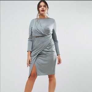 NEW ASOS CURVE Slinky Midi Wrap Dress With Trim